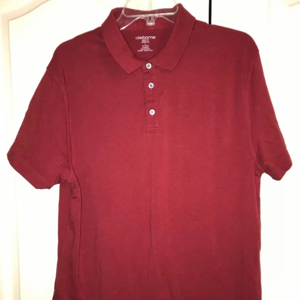Claiborne Mens Polo Shirt Slim Fit Burgundy Red L